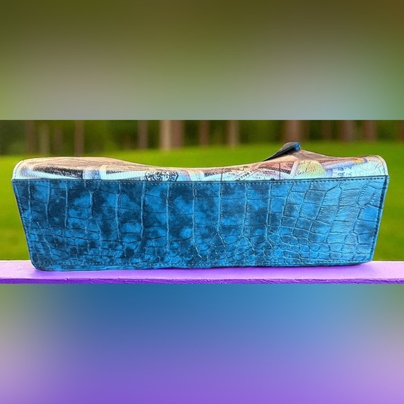 Gude Womens Handbag Crossbody Removable Strap NY, Paris Theme Blue Croc Pattern - Picture 8 of 16